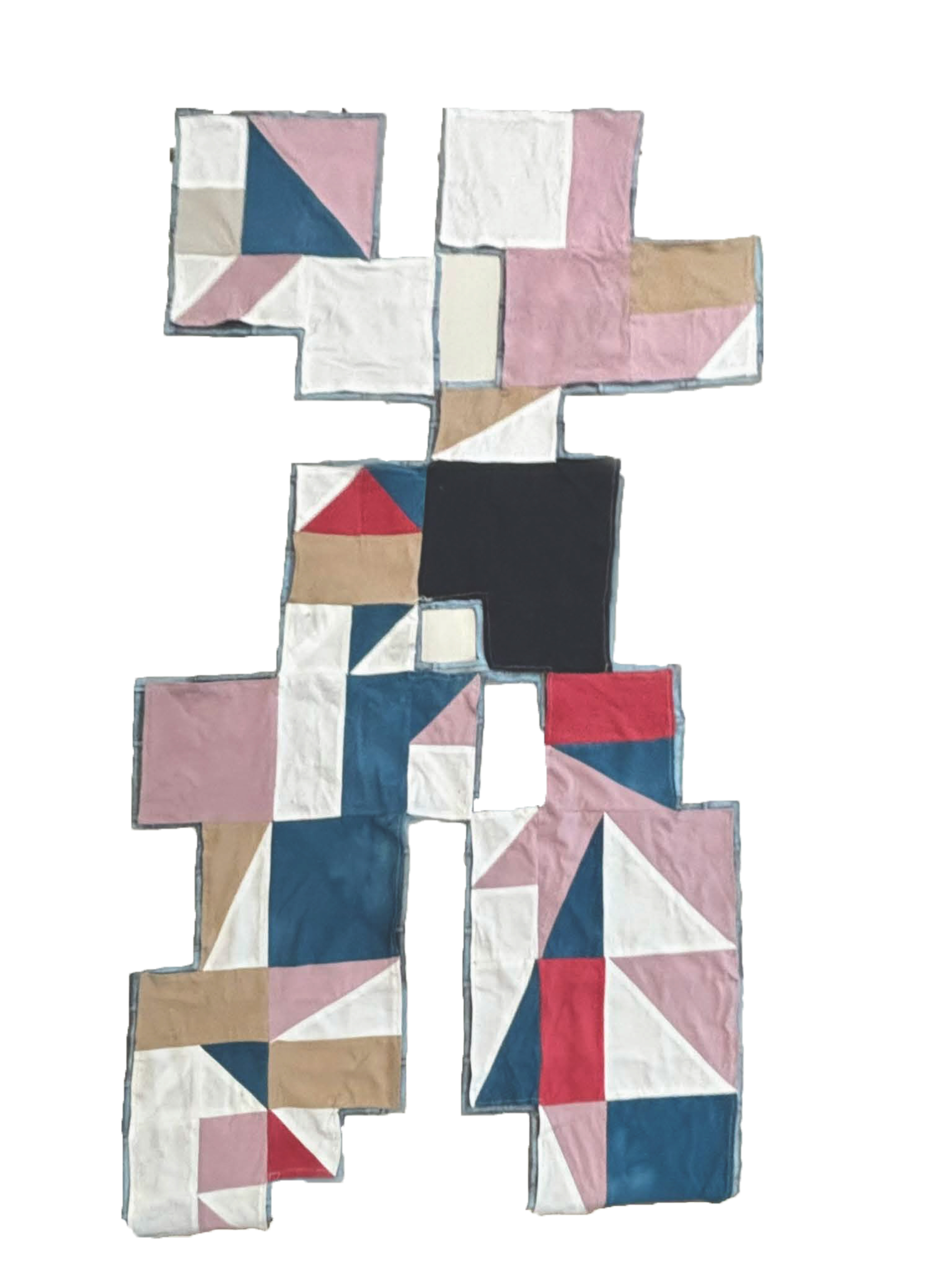 Quilt made from remnant domestic, organic, and naturally dyed cotton, used to describe systems maps.